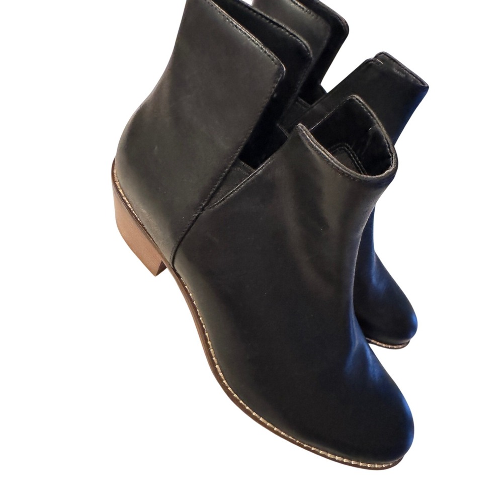 Cole Haan Black Leather Ankle Boots Low Stacked Block Heel Booties Womens 9.5B